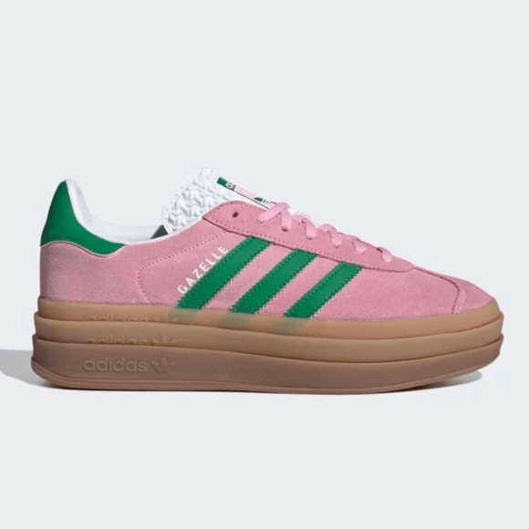 adidas Shoes - adidas Gazelle Platform Sneakers in Pink and Green with Gum Sole